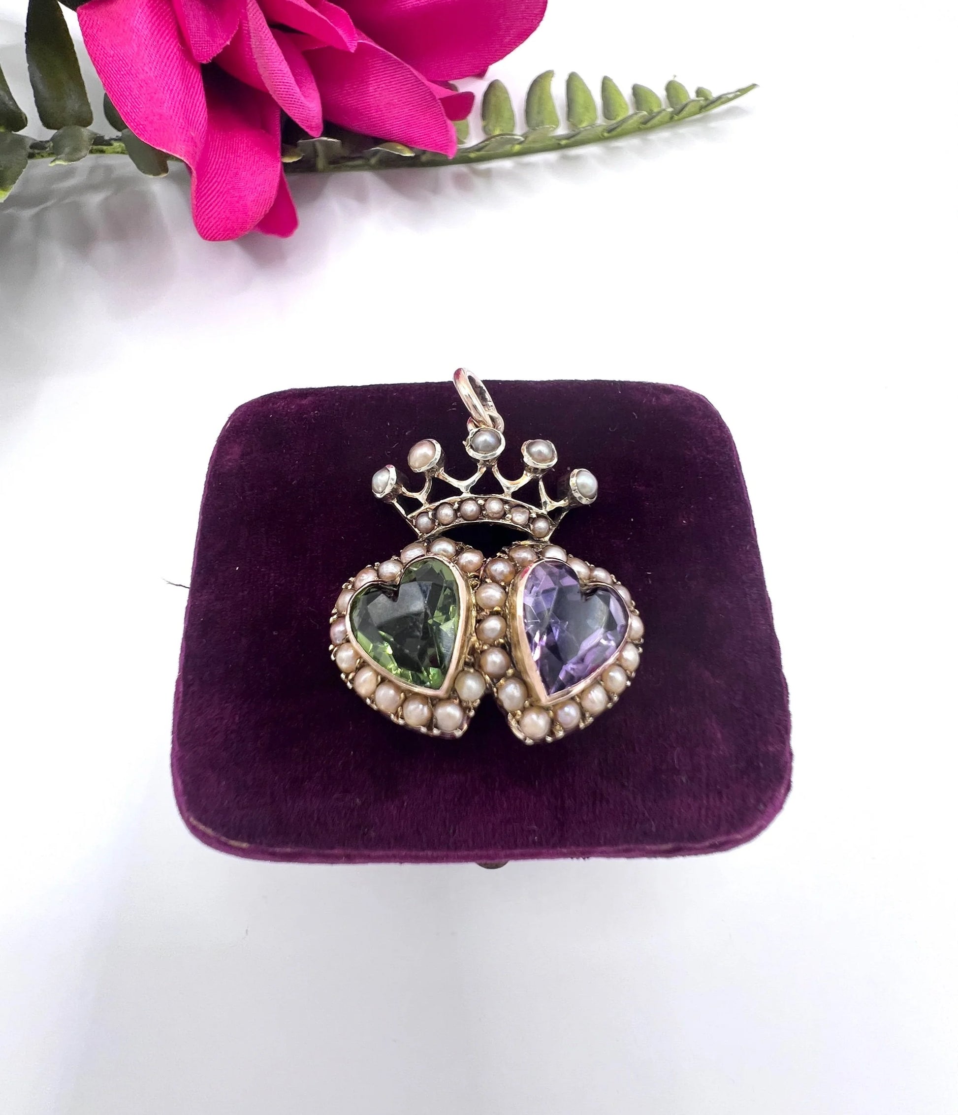 Antique 9 Carat Gold Suffragette Crowned Sweetheart Pendant, Circa 1910