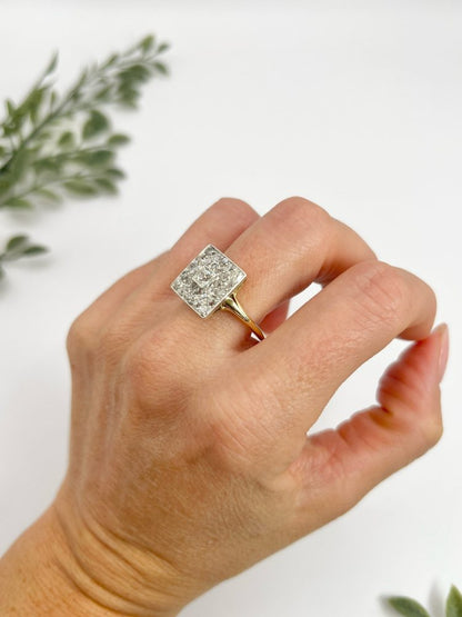Edwardian Antique 2ct Old Cut Diamond Square Cluster Ring