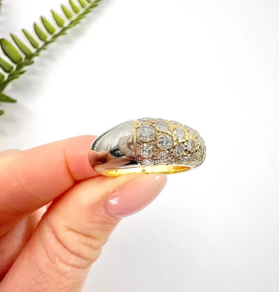 Vintage Diamond Pave Cocktail Ring In 18 Carat Yellow Gold And Platinum