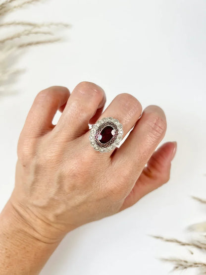 Antique Platinum Tourmaline And Diamond Cluster Ring