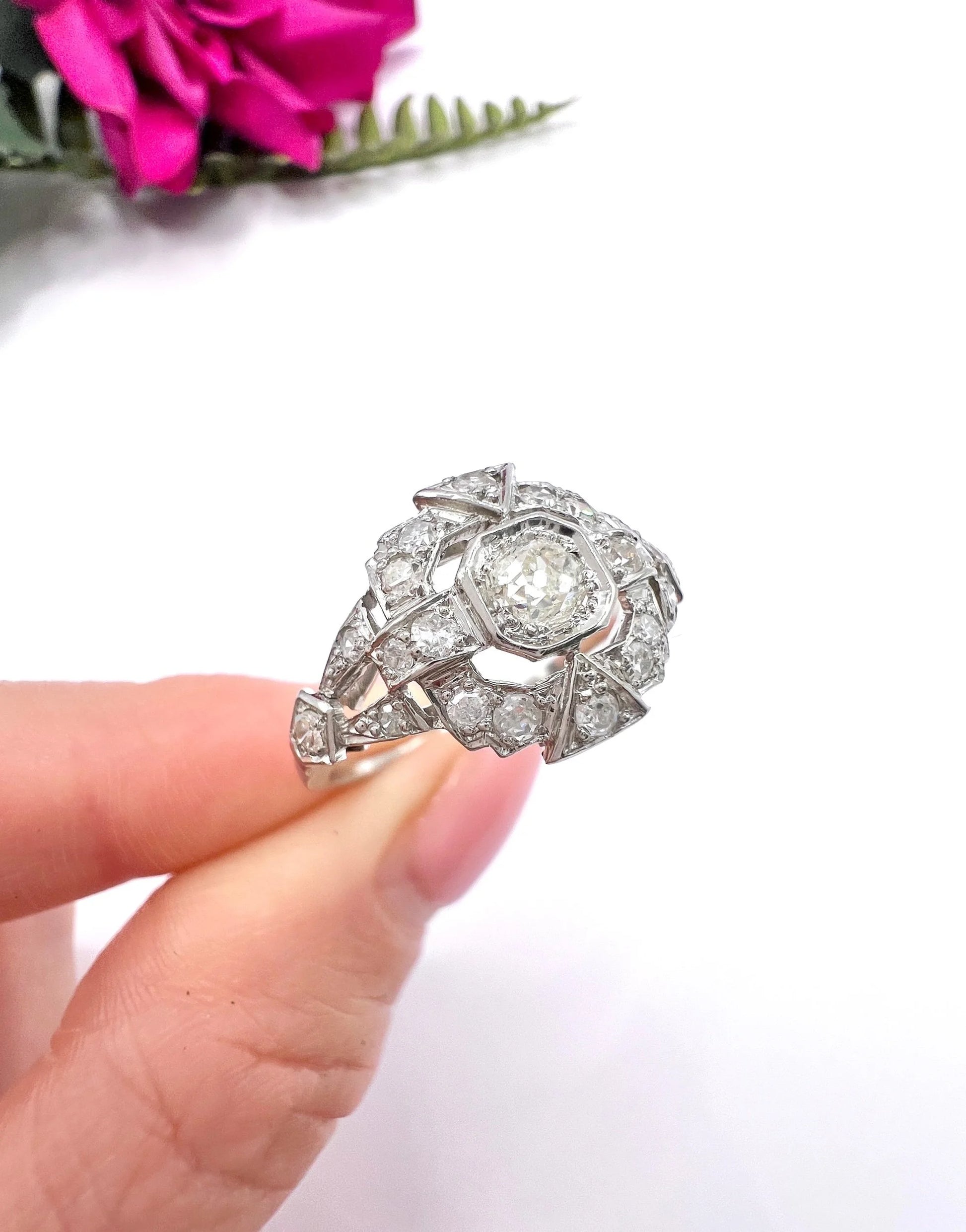 Antique Platinum French Stamped, Edwardian era Diamond Cluster Ring
