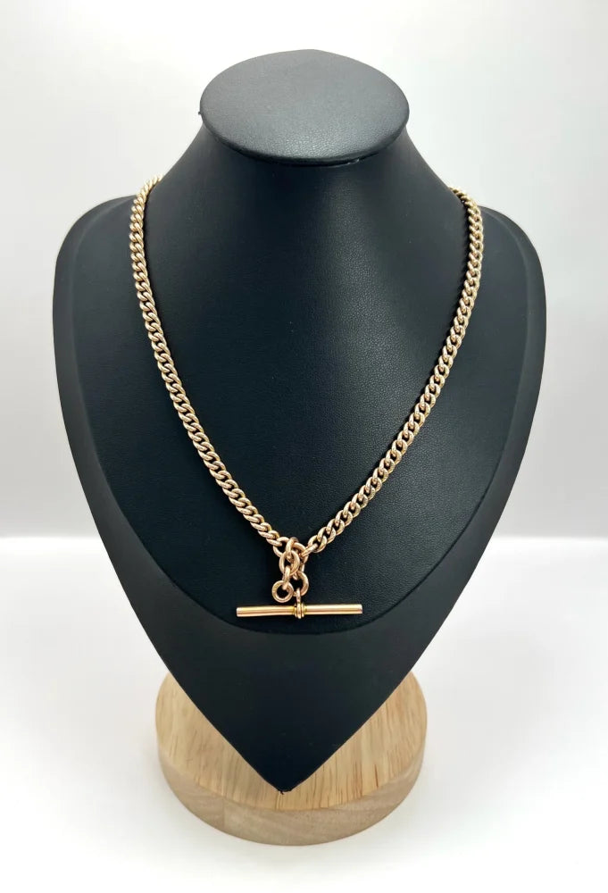 Edwardian Antique 9ct Rose Gold Curb Link Albert Chain Necklace