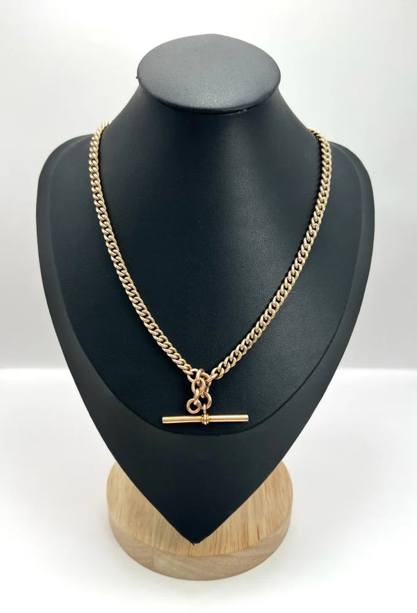 Edwardian Antique 9ct Rose Gold Curb Link Albert Chain Necklace