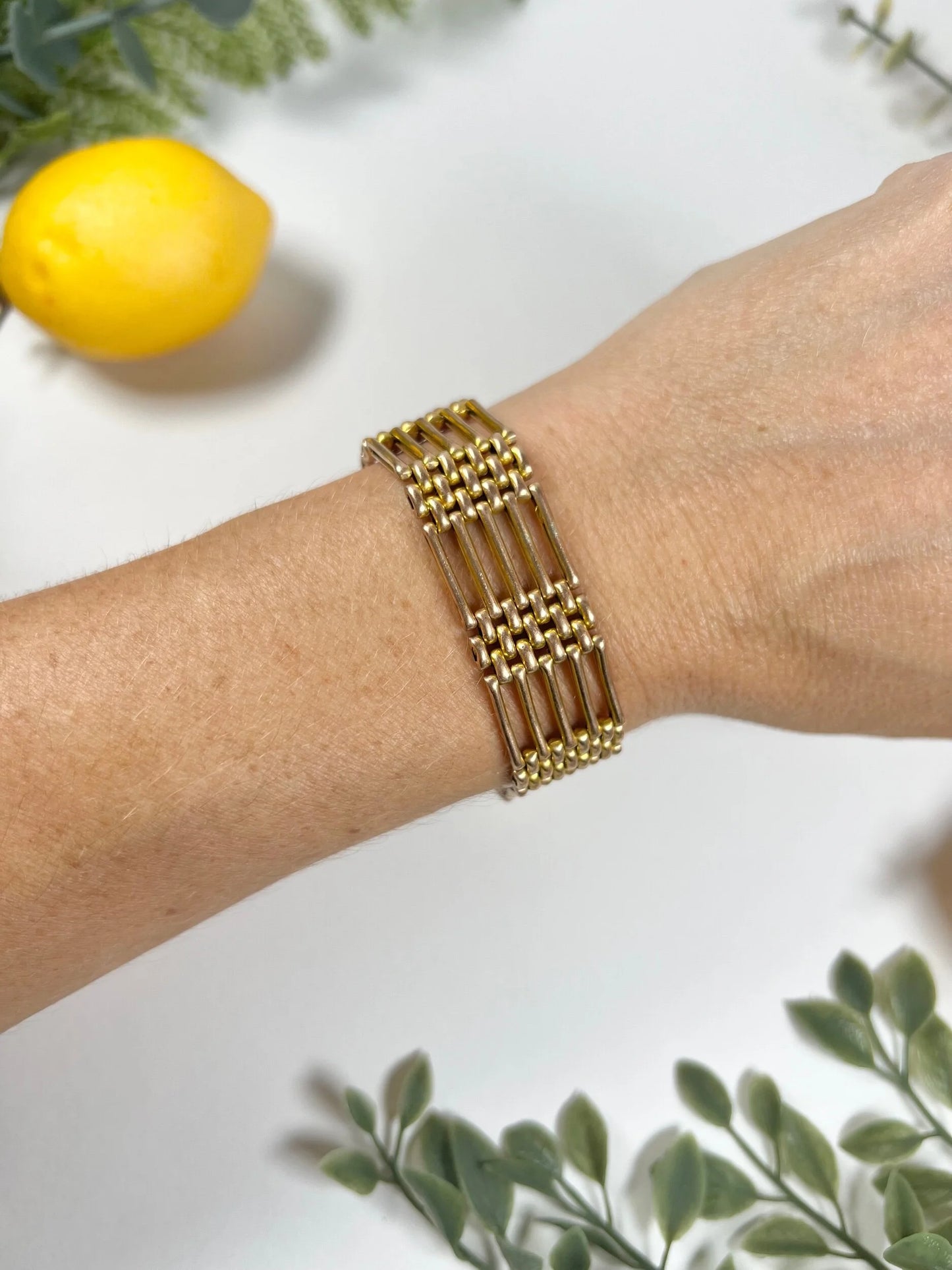 Antique 9 Carat Gold Edwardian Five Row Gate Bracelet