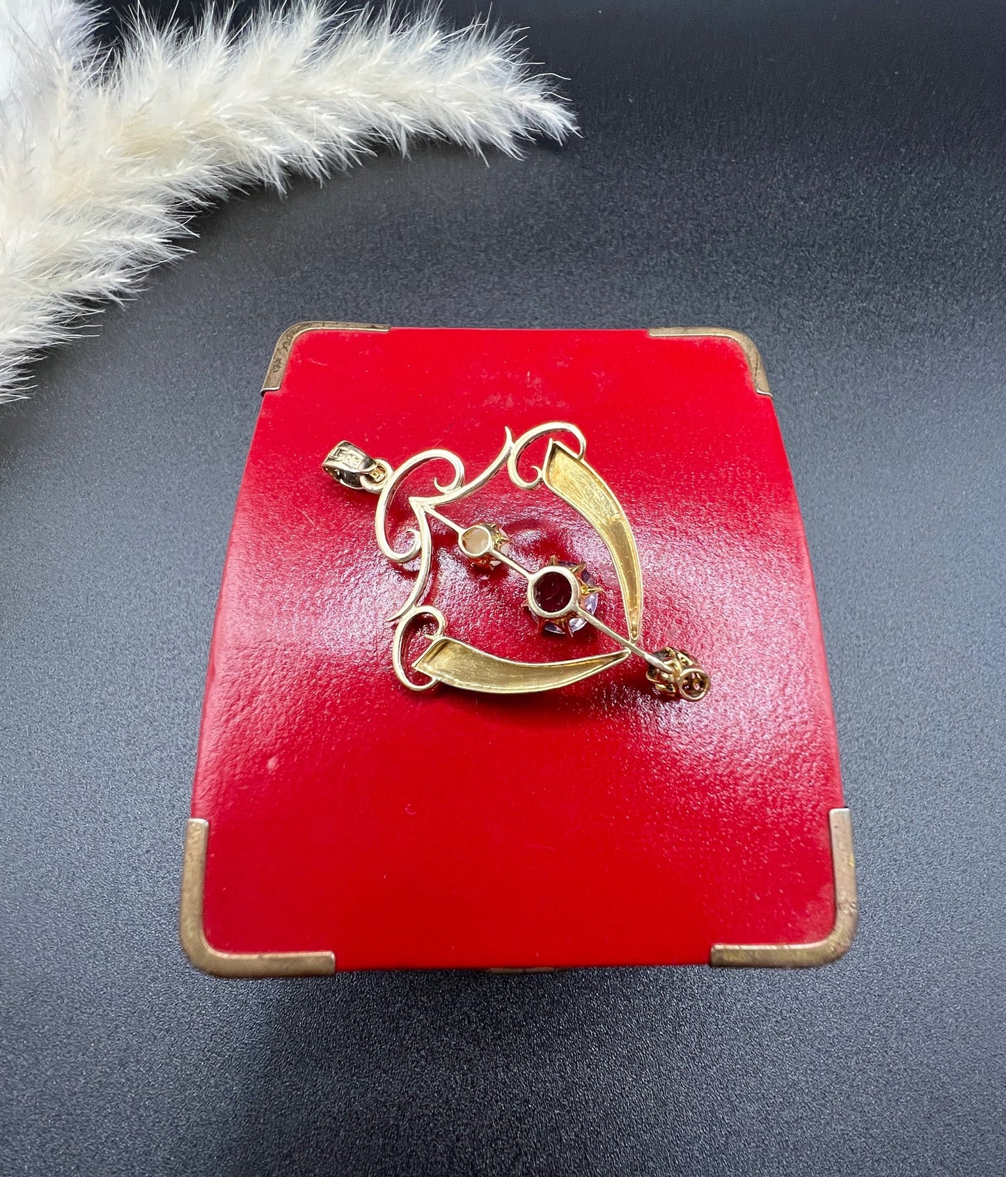 Antique 9ct Gold, Edwardian Amethyst, Pearl & Peridot Suffragette Pendant