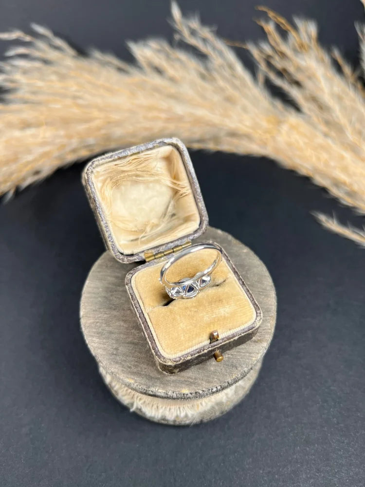 Sapphire And Diamond Cluster Trilogy Ring In Platinum