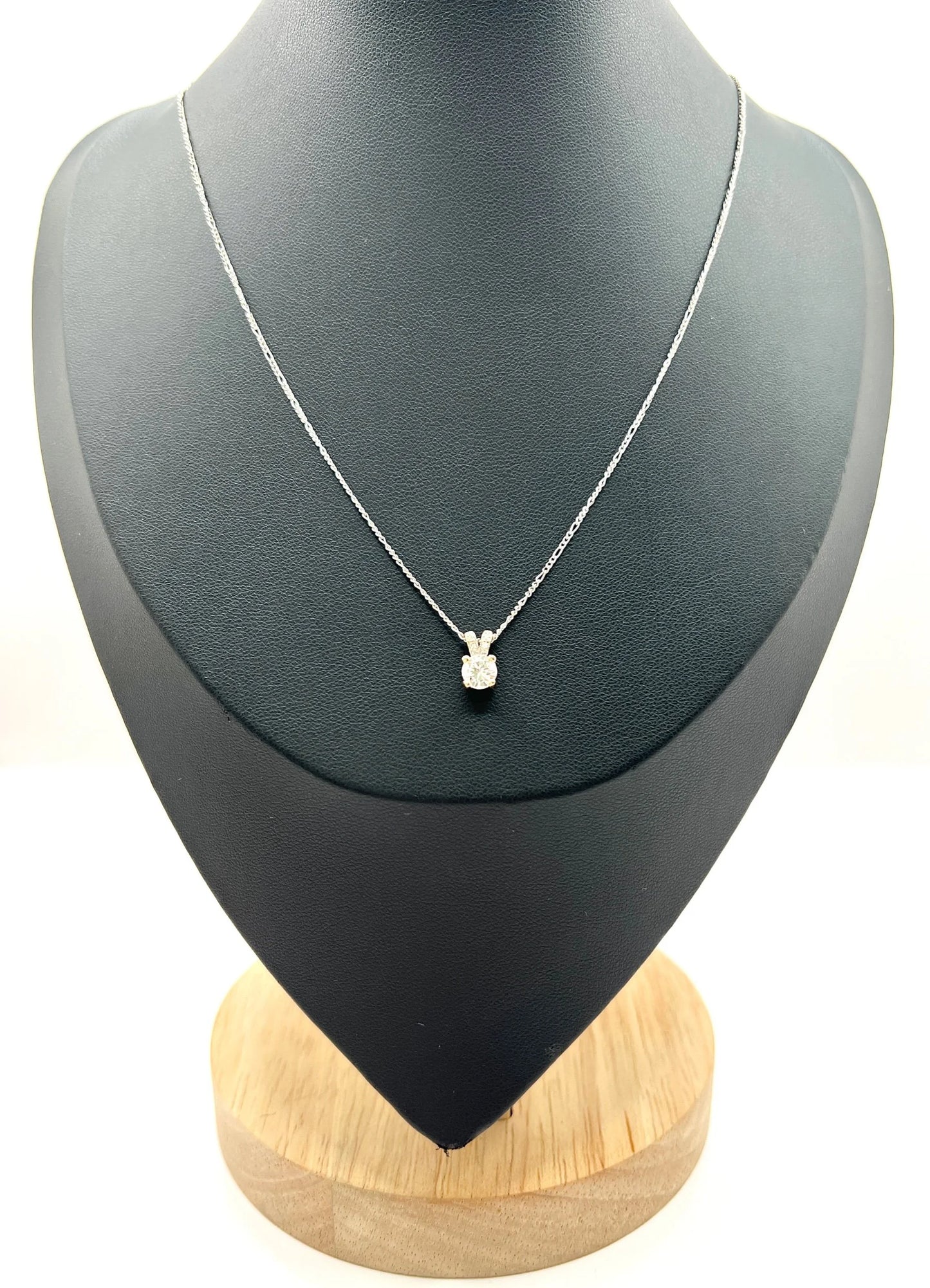 Vintage 18 ct White Gold, 1920's Diamond Pendant Necklace With Platinum Figaro Link Chain