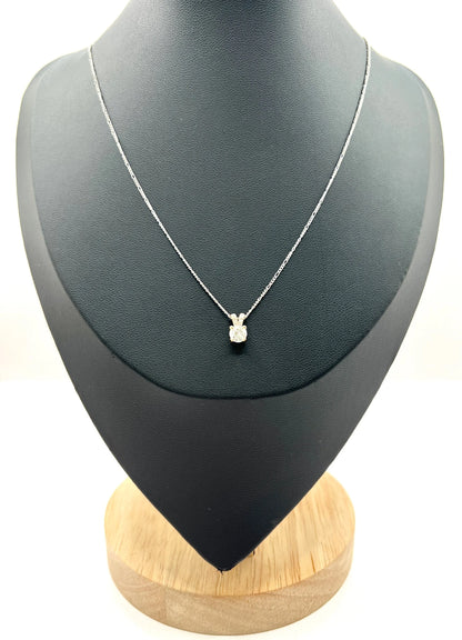 Vintage 18 ct White Gold, 1920's Diamond Pendant Necklace With Platinum Figaro Link Chain