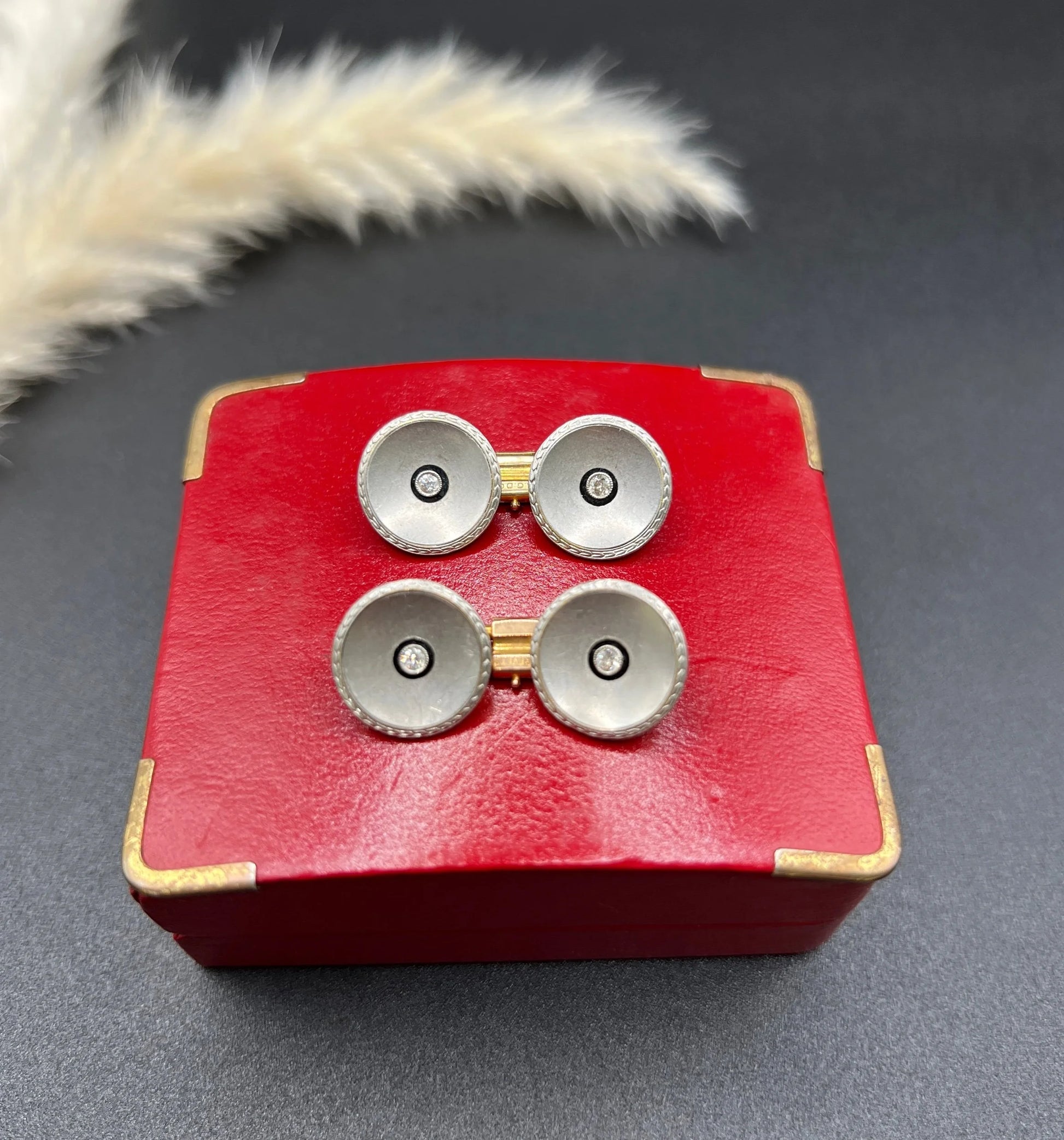 Antique 18 Carat Yellow Gold And Platinum Art Deco Diamond Set Round Cufflinks