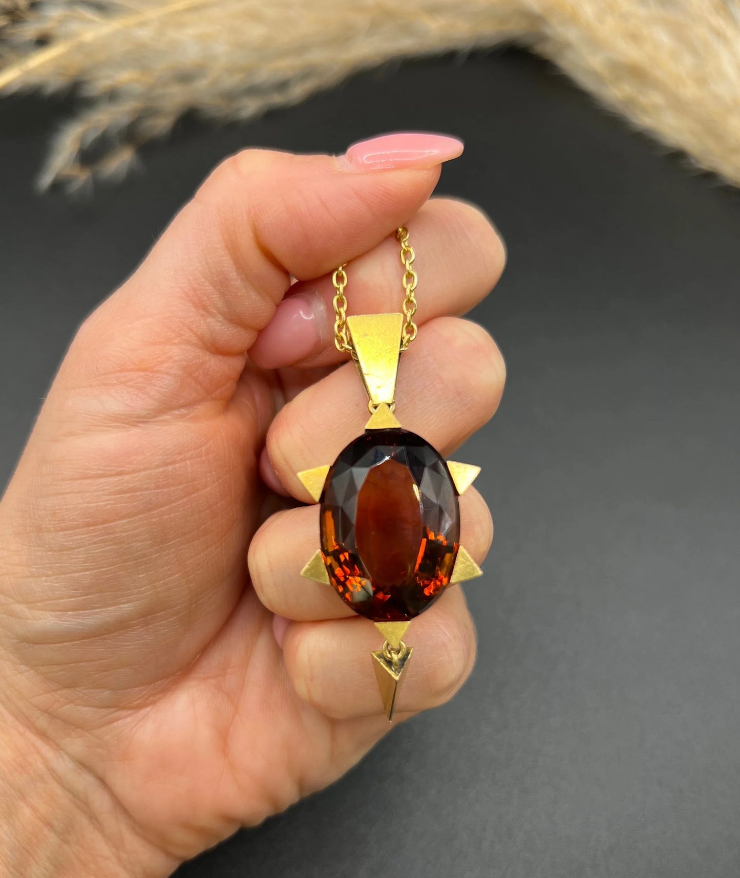 Antique Vintage Art Deco Large Citrine Star Shaped Pendant in 15ct Gold