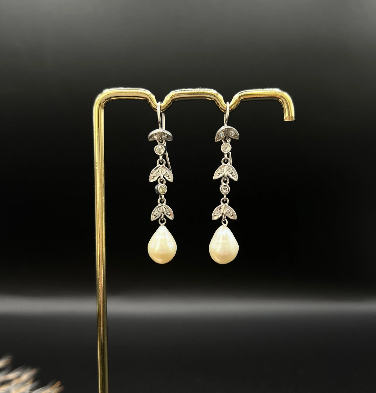 Antique 18 ct White Gold, 1920's Diamond And Pearl Drop Earrings