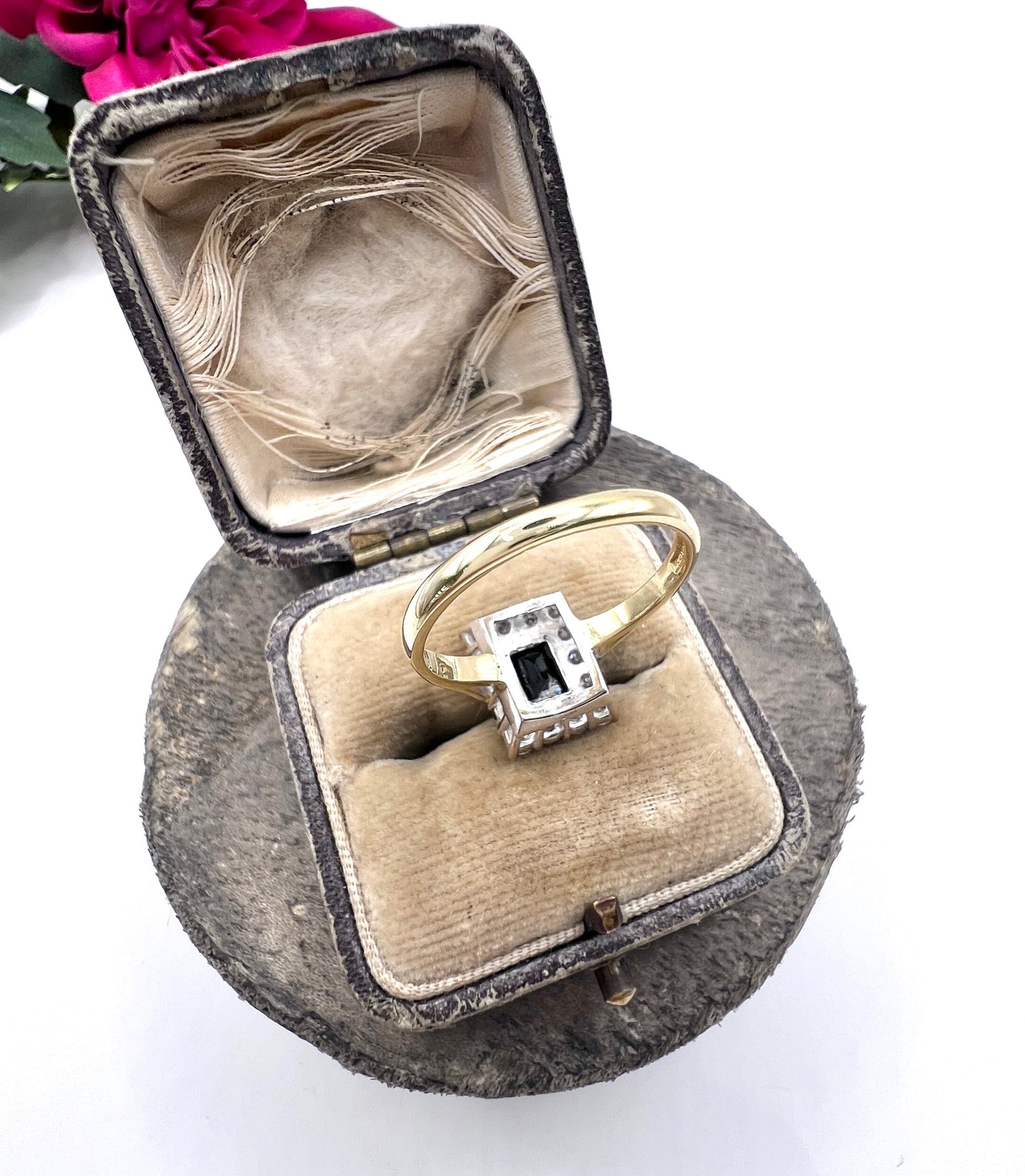 Vintage 18 Carat Gold Sapphire and Diamond Rectangular Cluster Ring, Birmingham 1989