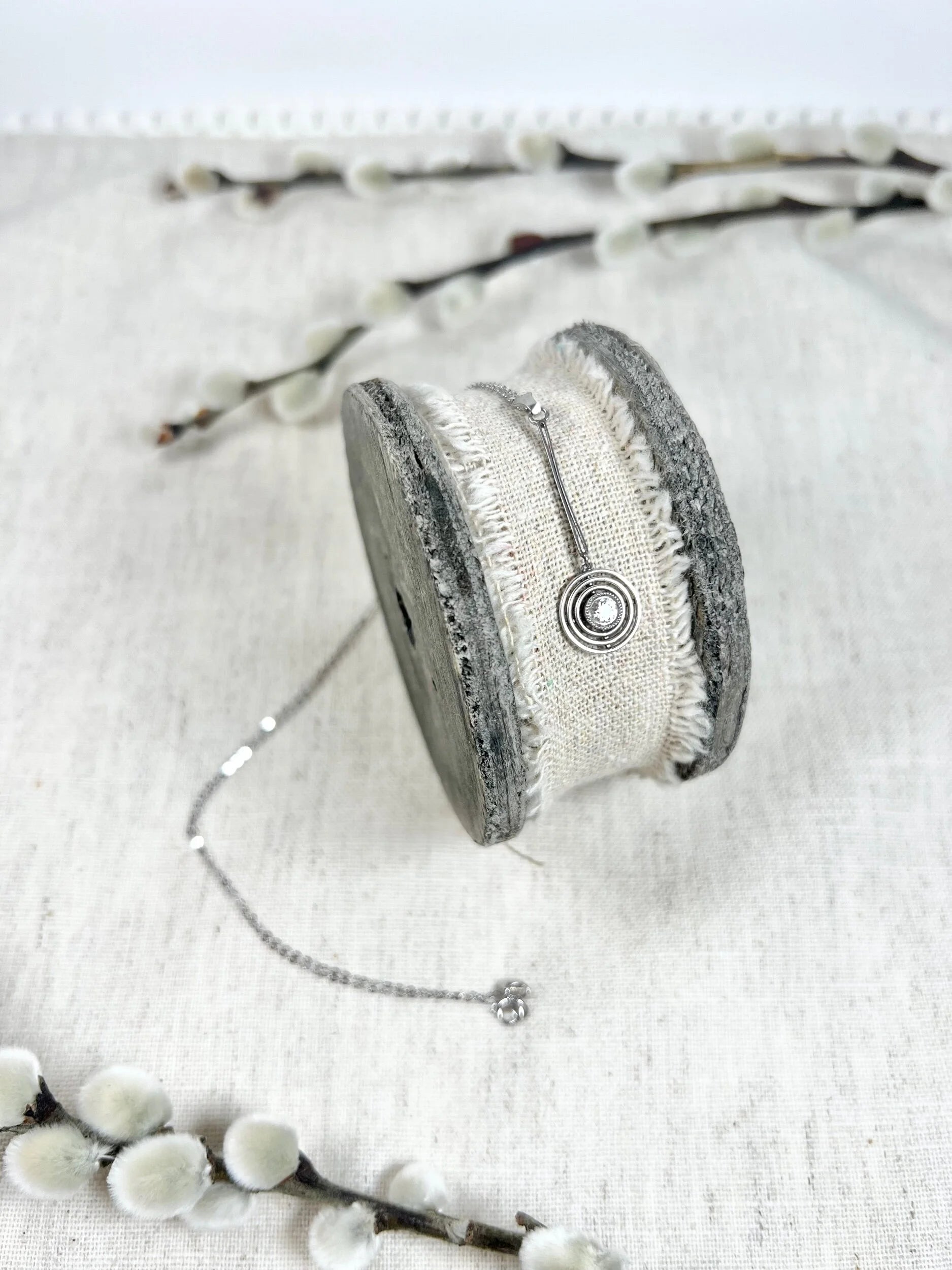 Antique 18 ct White Gold And Platinum Art Deco Diamond Target Pendant Necklace