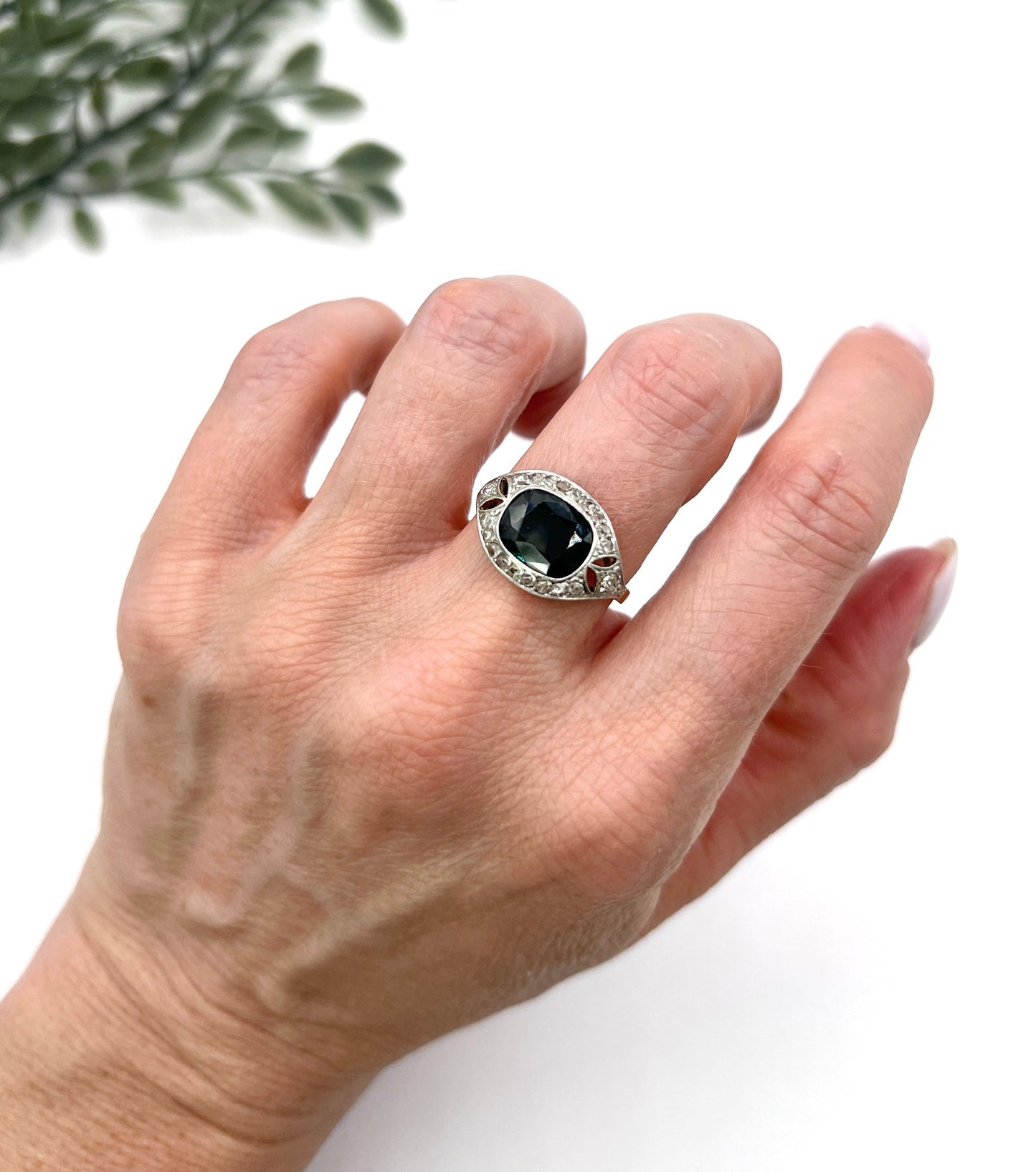 Antique 18ct Gold & Platinum, Edwardian Cushion Cut Sapphire and Diamond Ring