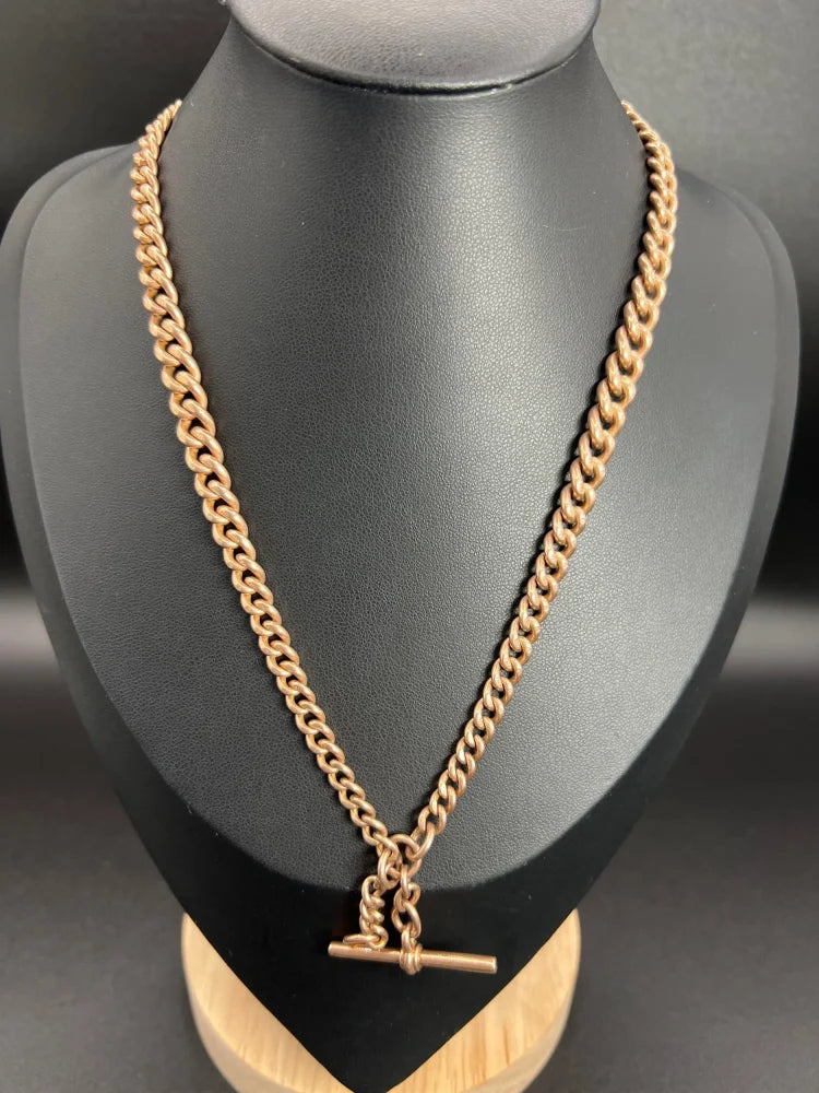 Antique 9ct Rose Gold Albert Chain Necklace