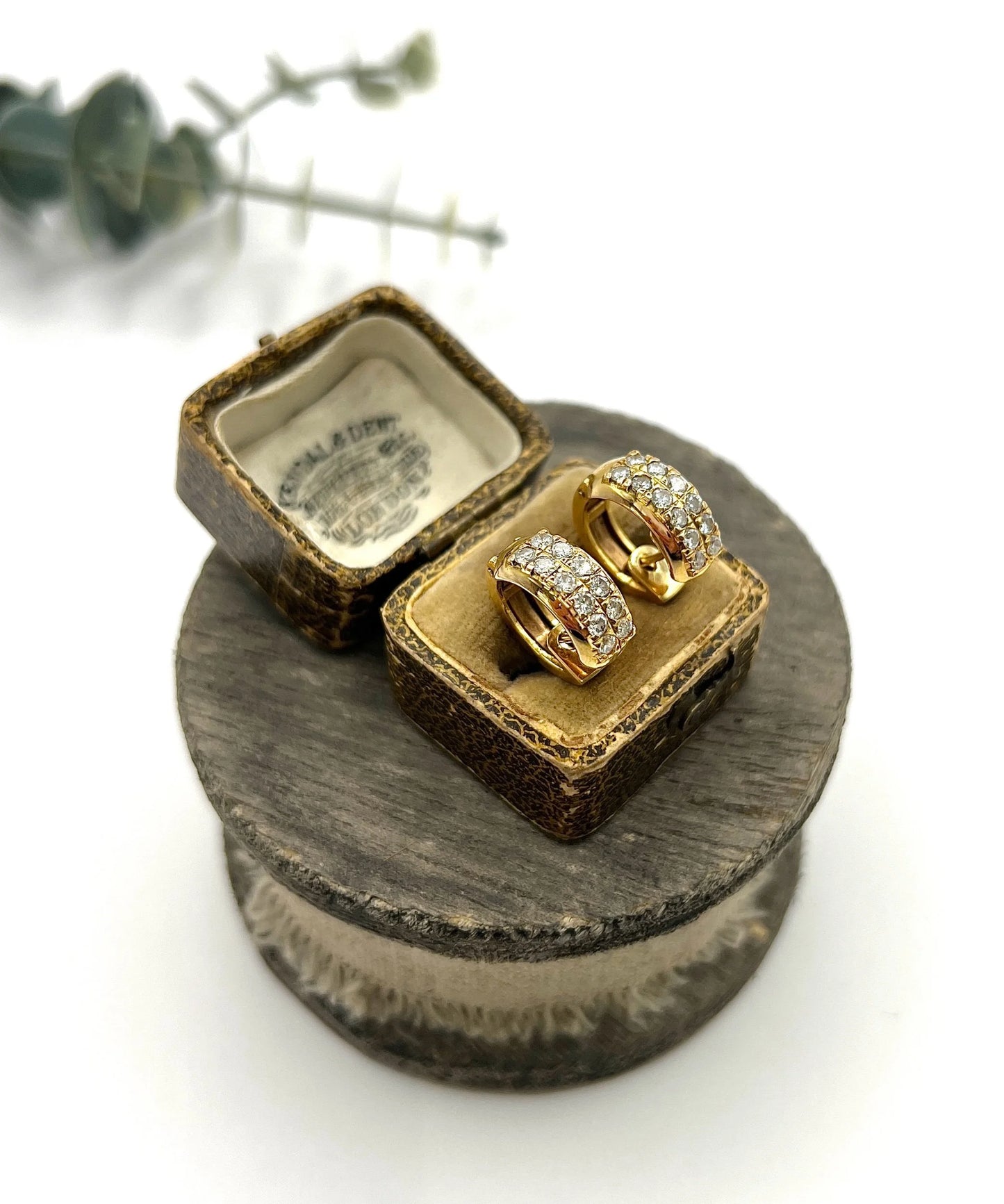 Vintage 18 Carat Yellow Gold Diamond Huggies Hoop Earrings, Circa 2000