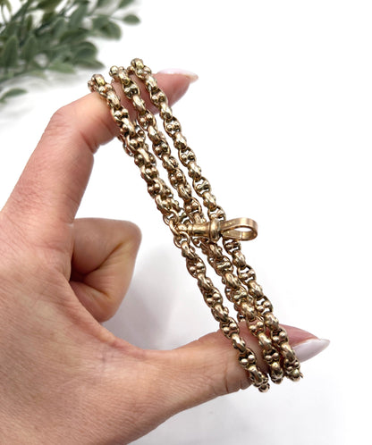 Victorian 9 Carat Rose Gold Long Fancy Link Chain, Circa 1880