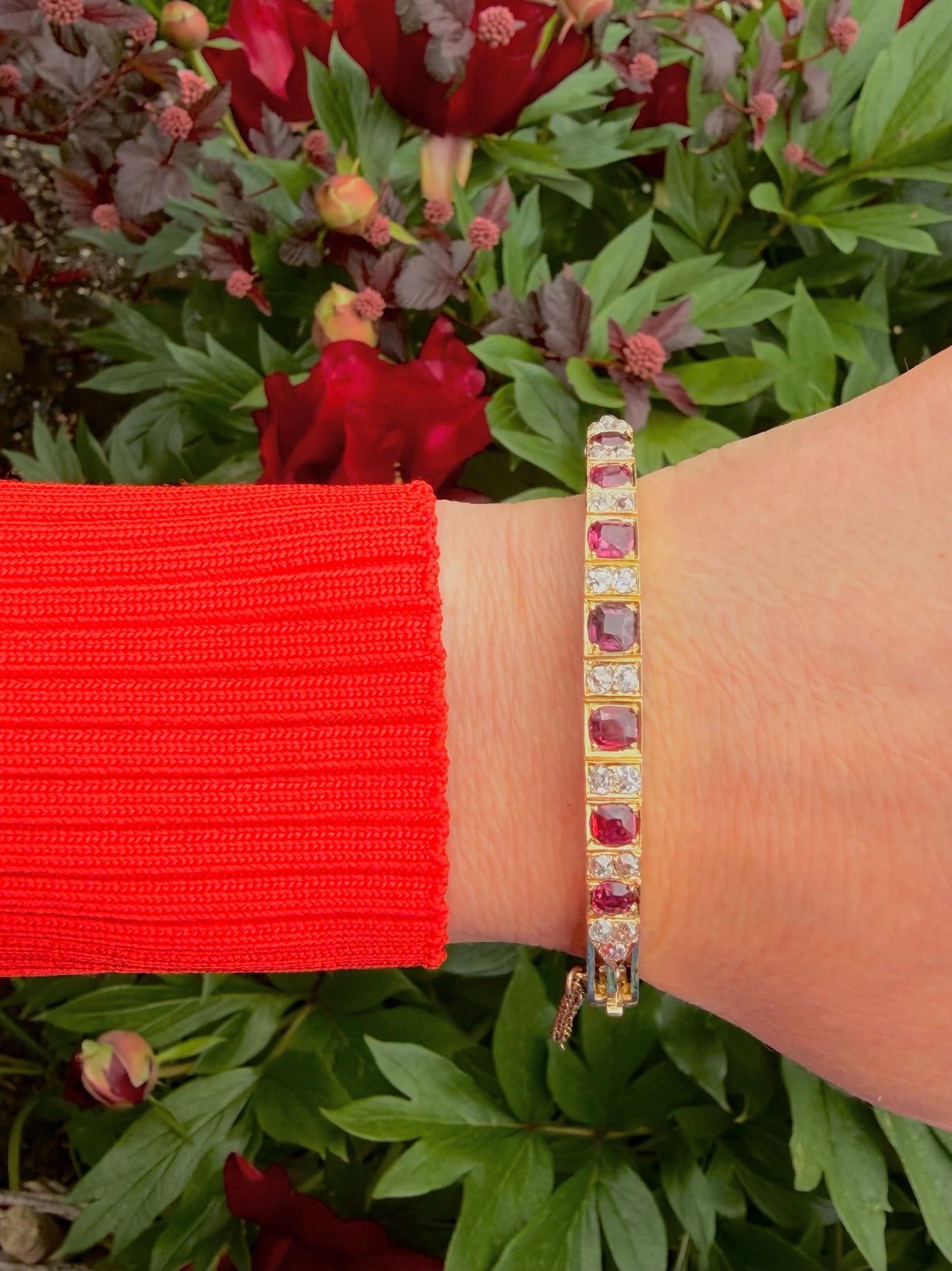 Victorian 18KT Gold Ruby and Diamond Bangle