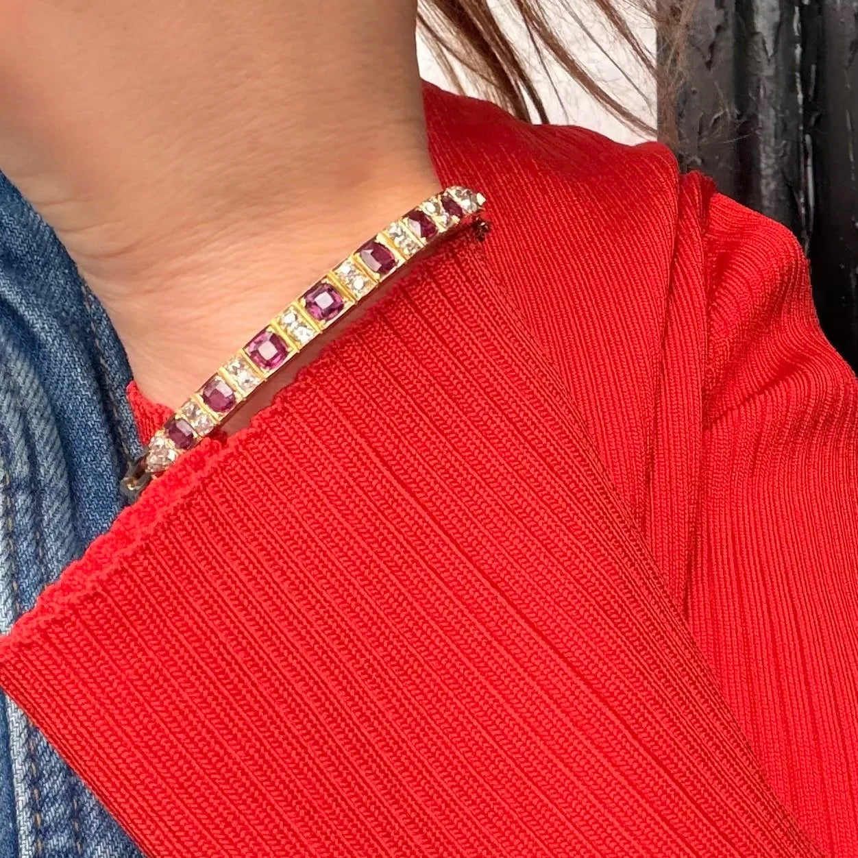 Victorian 18KT Gold Ruby and Diamond Bangle