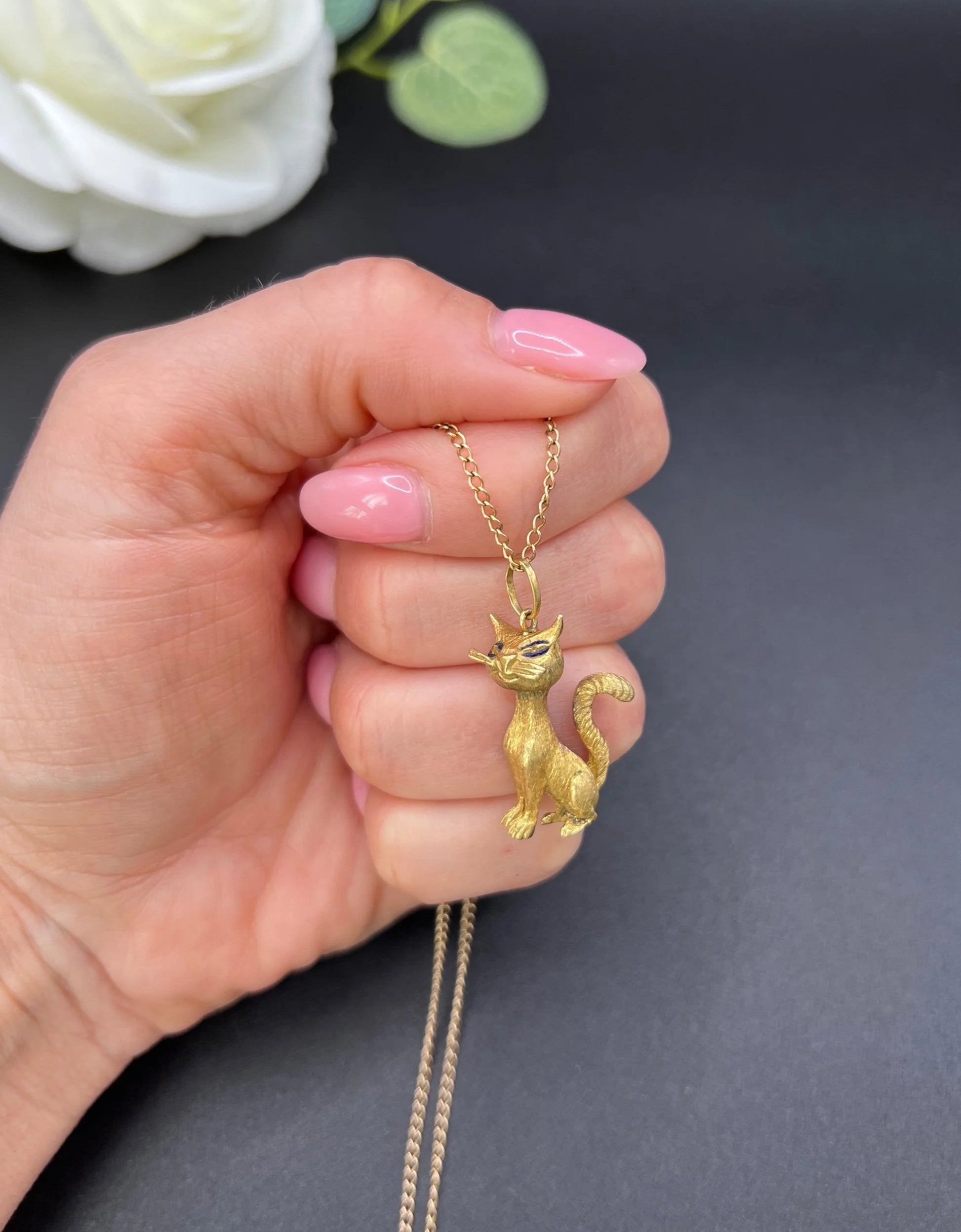 Antique 18 ct Yellow Gold, Edwardian Cat Pendant