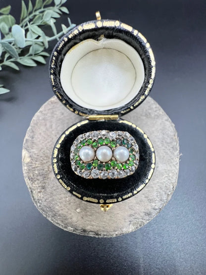 Antique Trilogy Cluster Ring In 18 Carat Yellow Gold With Gemstones