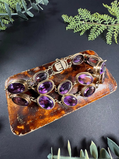 Antique 9ct Gold Edwardian Faceted Amethyst Bracelet