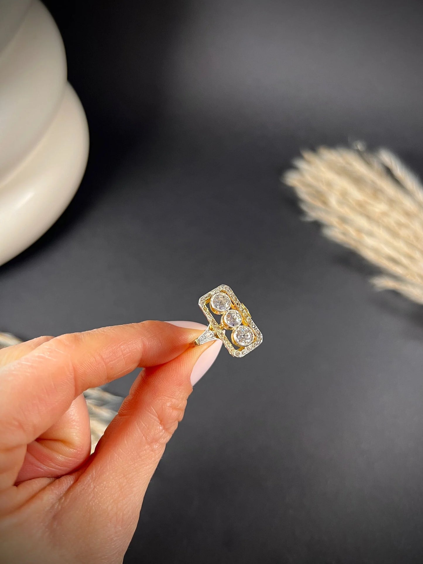 Antique 18 Carat Gold And Platinum Edwardian Rectangular Diamond Ring