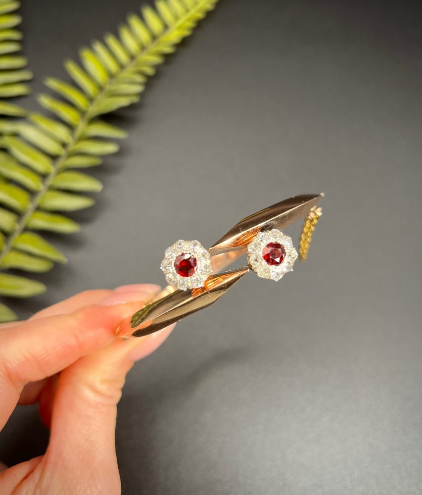 Antique Victorian Garnet & Diamond Convertible Bangle in 14ct Rose Gold