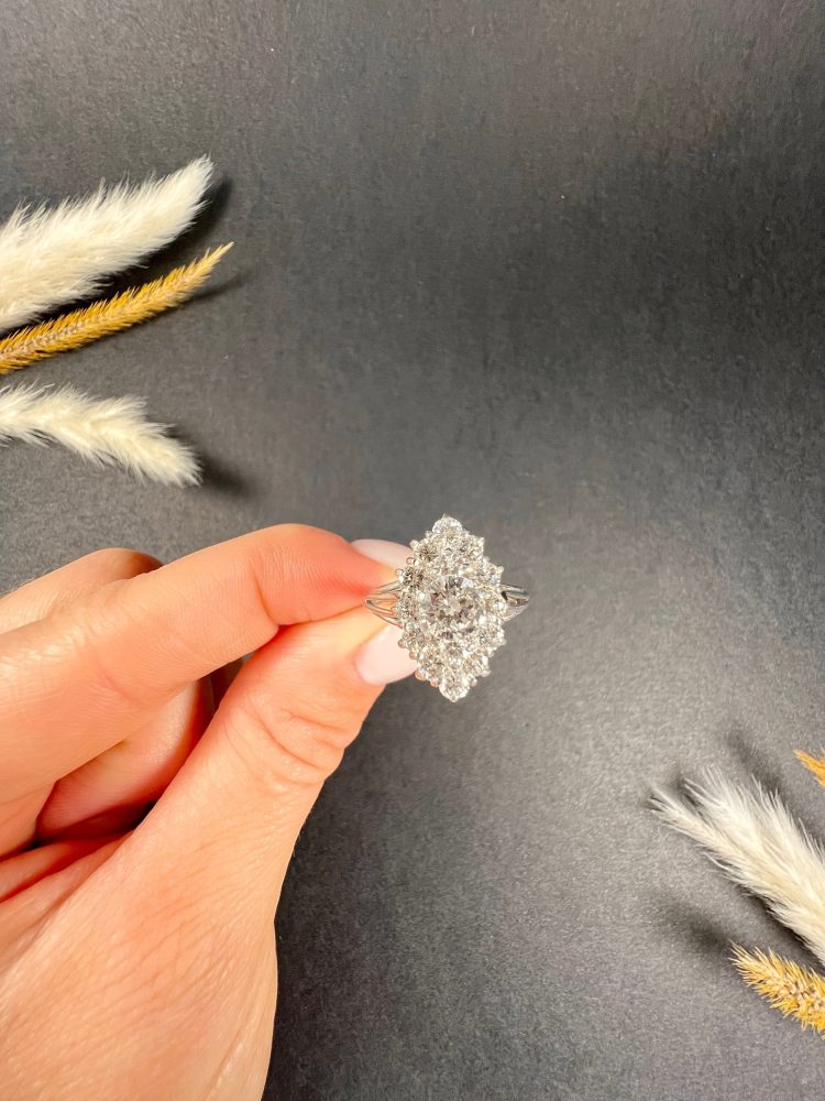 Vintage French 2ct Diamond Marquise Navette Cluster Ring