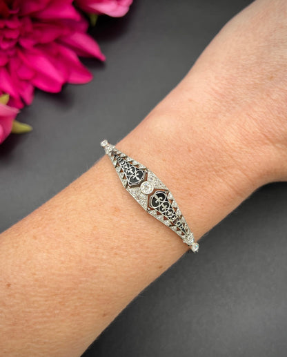 Antique Platinum, Original Art Deco Onyx & Diamond Bracelet