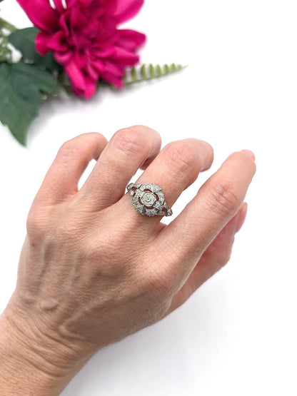Antique Platinum French Stamped, Edwardian era Diamond Cluster Ring