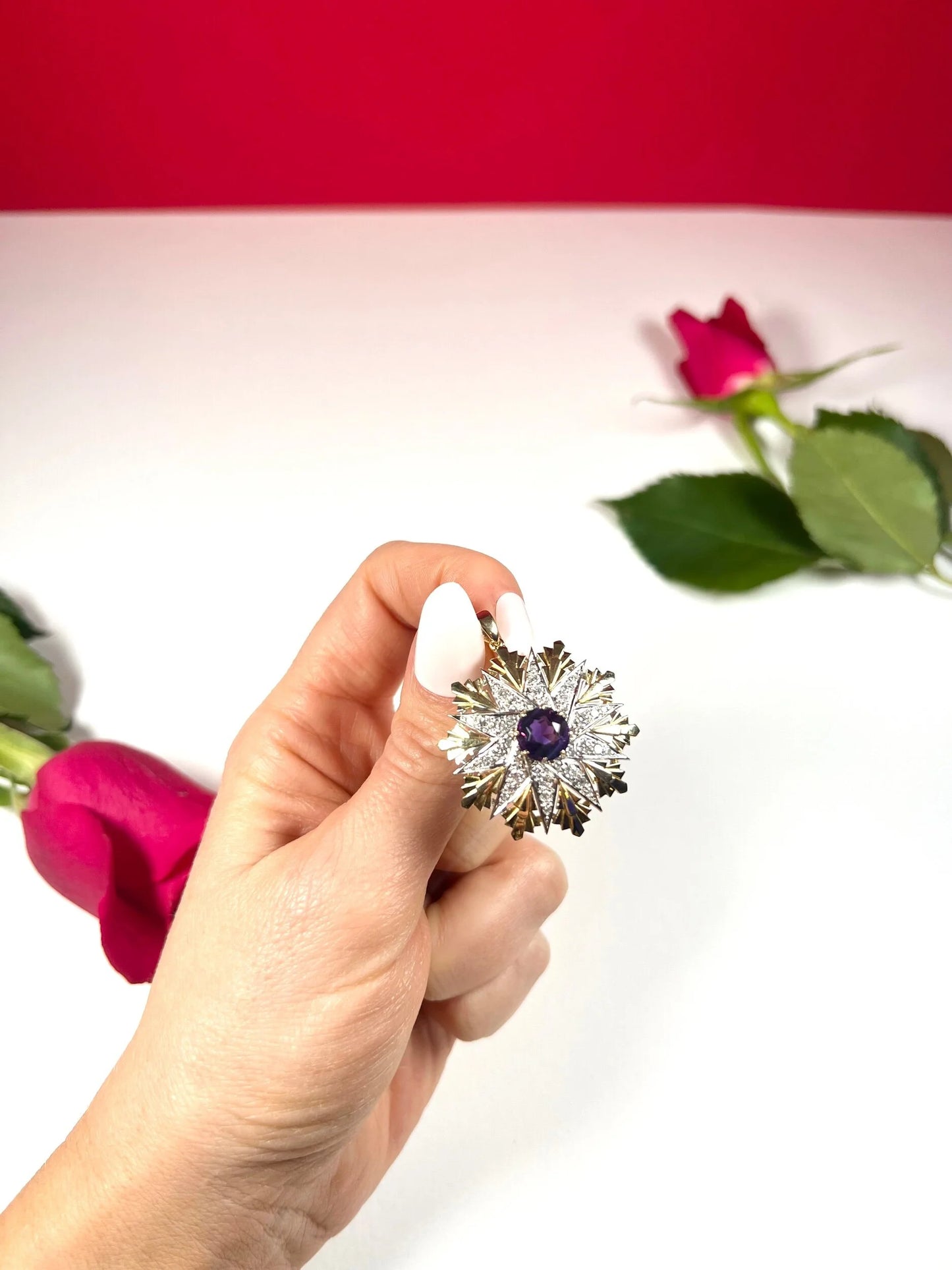 Vintage 1940s Amethyst & Diamond Star Pendant