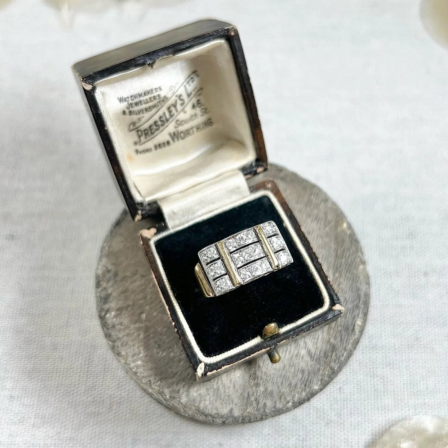 Vintage French 1940s Diamond Cocktail Tank Ring