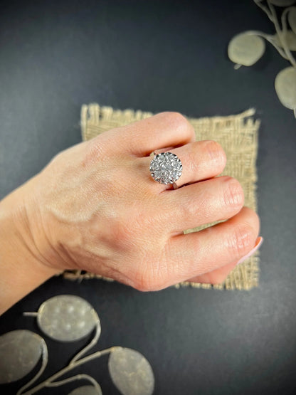 Antique French 18 Carat White Gold Round Diamond Cluster Ring, Circa 1920