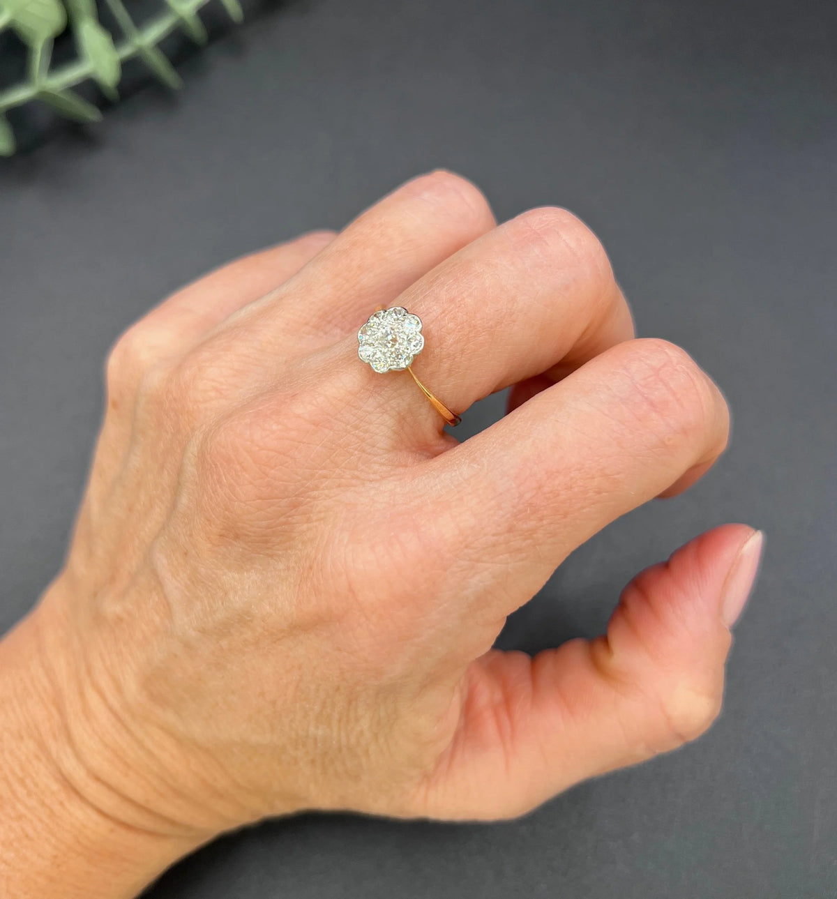 Antique 18ct Gold & Platinum, Edwardian 0.75 Carat Diamond Daisy Cluster Ring