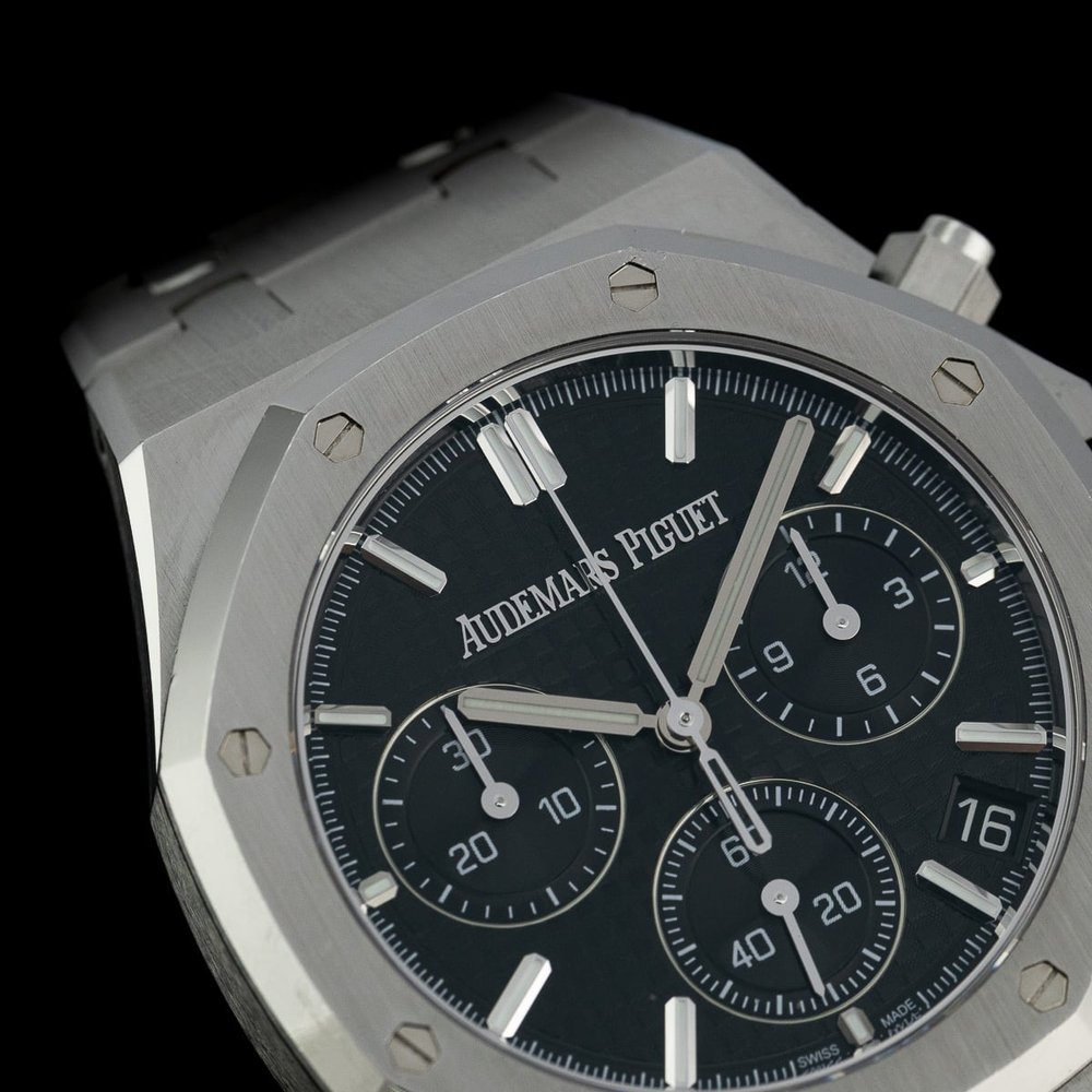 Audemars Piguet Royal Oak 50th Anniversary Self Winding Chronograph Watch, 26240ST.OO 1320ST.02 41mm stainless steel case with black “Grande Tapisserie” dial with original AP box and 7 year AP warranty card
