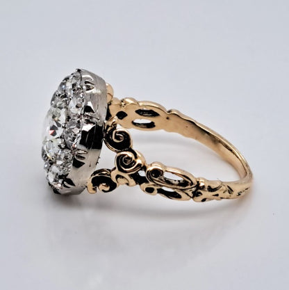 Antique 3ct Old Mine Cut Diamond Cluster Engagement Ring