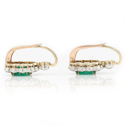 Art Deco 4ct Emerald and Diamond Cluster Drop Earrings
