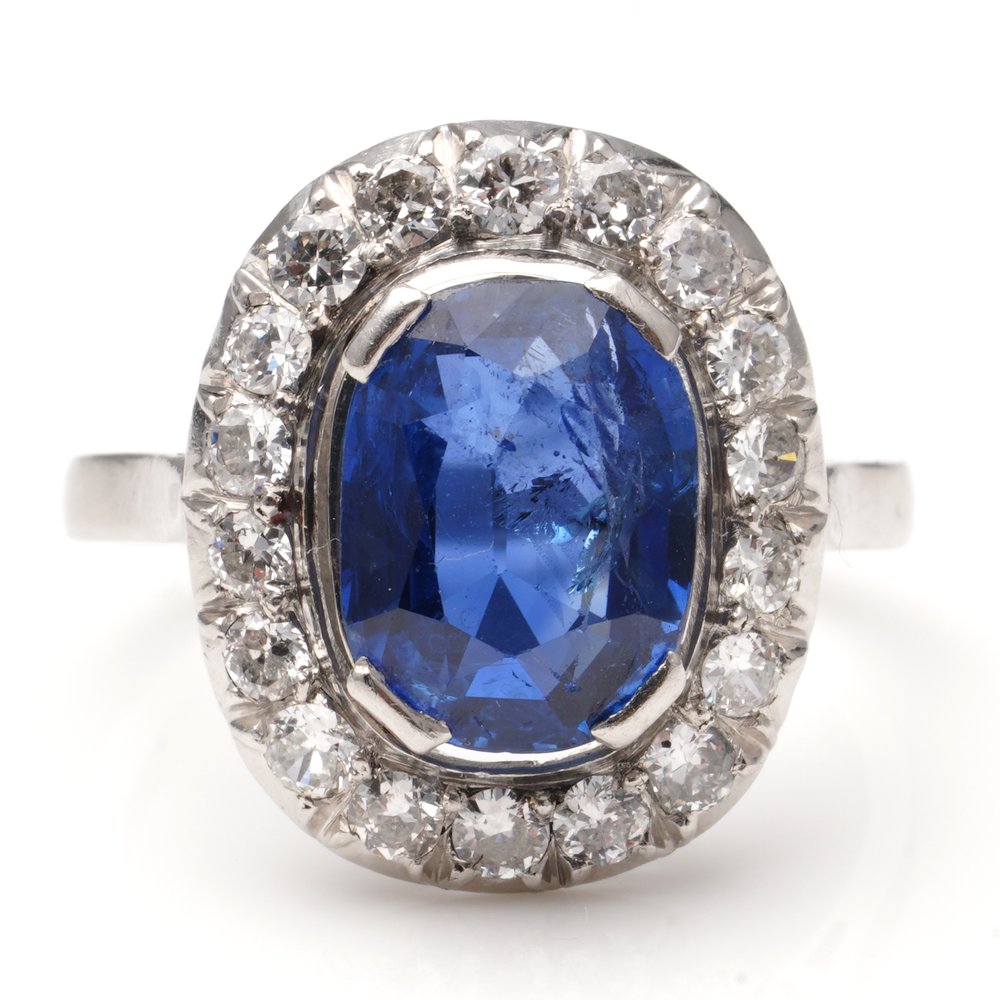Art Deco 2ct Sapphire and Diamond Cluster Ring in Platinum