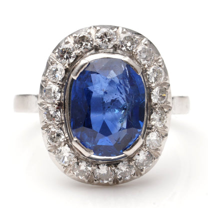 Art Deco 2ct Sapphire and Diamond Cluster Ring in Platinum