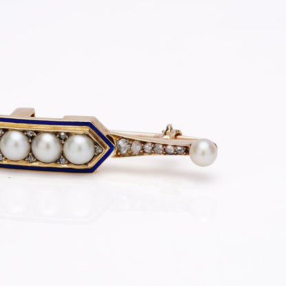 Antique Victorian Rose Cut Diamond and Pearl Bar Brooch