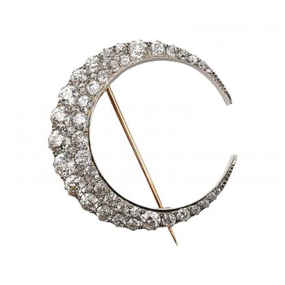 Victorian Antique 7ct Old Cut Diamond Crescent Brooch