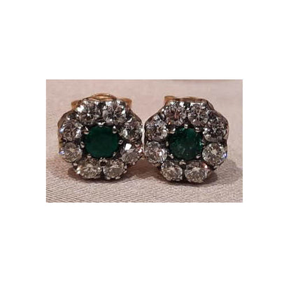 Emerald and Diamond Cluster Stud Earrings