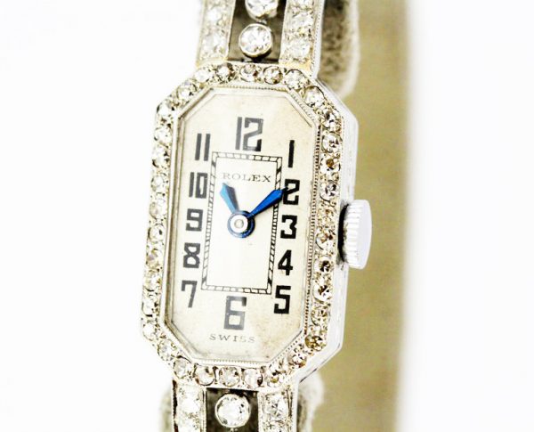 Art Deco Rolex Ladies Wristwatch, Diamond set, 18ct Gold, Glasgow 1924