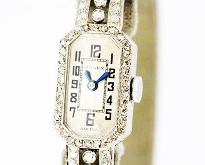 Art Deco Rolex Ladies Wristwatch, Diamond set, 18ct Gold, Glasgow 1924