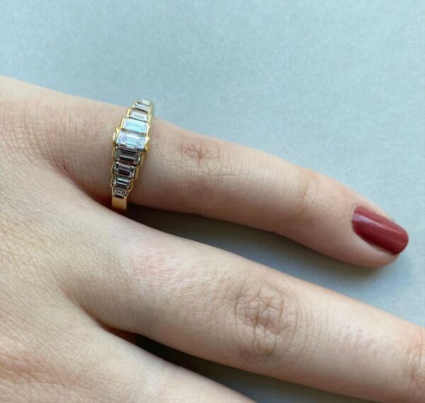 French 1.15ct Baguette Cut Diamond Nine Stone Ring in 18ct Yellow Gold