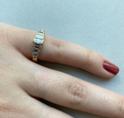 French 1.15ct Baguette Cut Diamond Nine Stone Ring in 18ct Yellow Gold