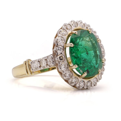 Vintage 10.76ct Zambian Emerald and Diamond Cluster Ring