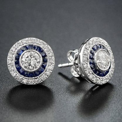 Diamond and Sapphire Target Cluster Stud Earrings