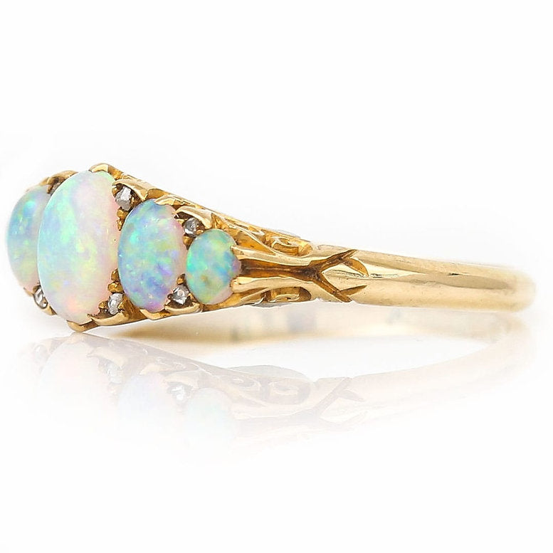 Antique Edwardian Opal Five Stone Ring with Diamonds